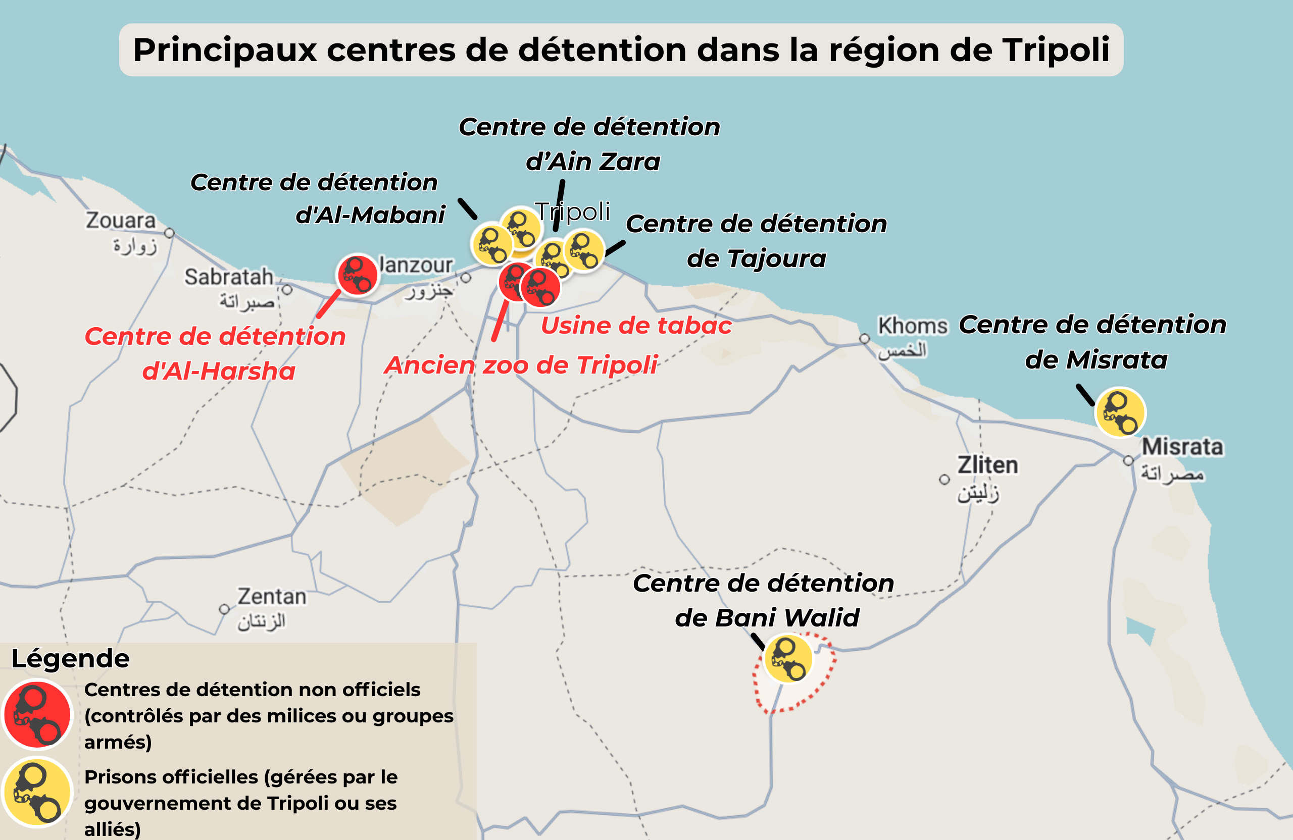 Carte 2. Principaux centres de détention dans la région de Tripoli. 