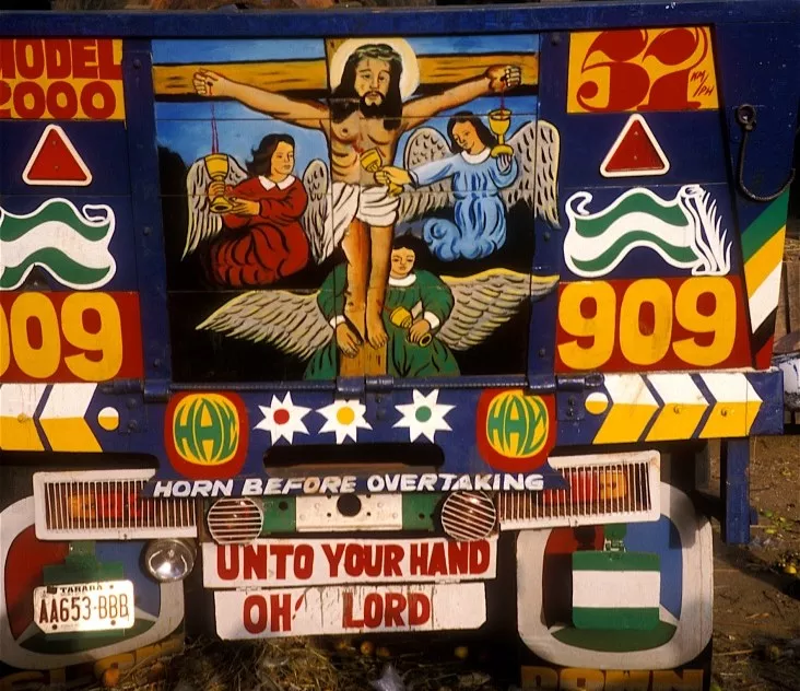 Paintings on the lorries of Christian hauliers in Kano (northern Nigeria).