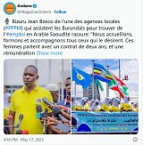 Capture du compte X du journal {Jimbere}. Post publié le 17 mai 2023.