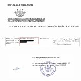 Extrait de la liste des agences de recrutement agréées par l'État burundais. La Société de formation professionnelle et de placement de la main-d'œuvre appartient à Paul Ndimubandi, l'ancien responsable des milices Imbonerakure. 