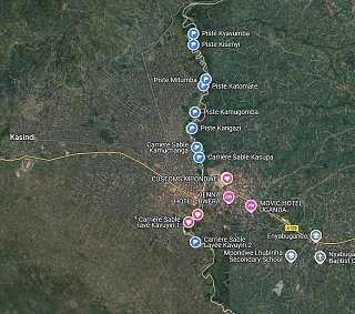 Principales pistes sur la frontière entre la RD Congo et l'Ouganda par lesquelles transite le cacao clandestin.