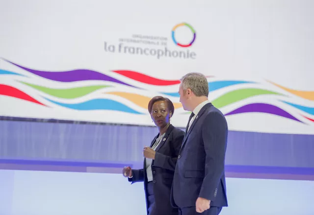 Louise Mushikiwabo après son élection au poste de secrétaire générale de l'Organisation internationale de la francophonie, en octobre 2018, à Erevan (Arménie).